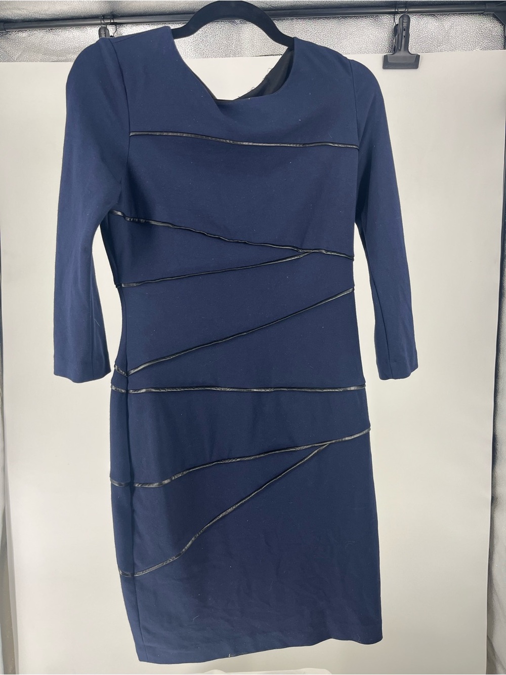 Cynthia Steffe Navy Long-Sleeve Sheath Dress with Diagonal Trim